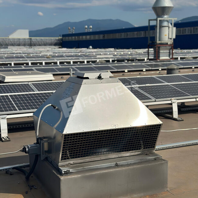 ventilation with roof type fan, roof type exhaust ventilation, roof mounted fan ventilation, industrial rooftop ventilation, factory roof fan system, general exhaust ventilation, air extraction with roof fan, roof fan air exchange,